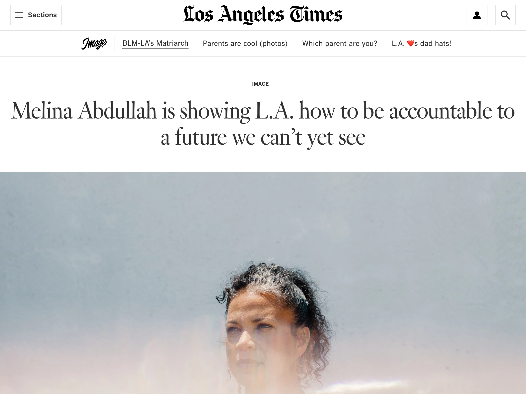 A screenshot of an L.A. Times story from Image magazine featuring a Contextual Navigation.