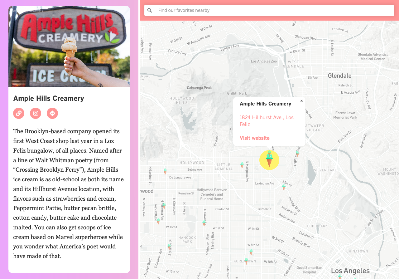 A screenshot of the ice cream project, showing Ample Hills Creamery.