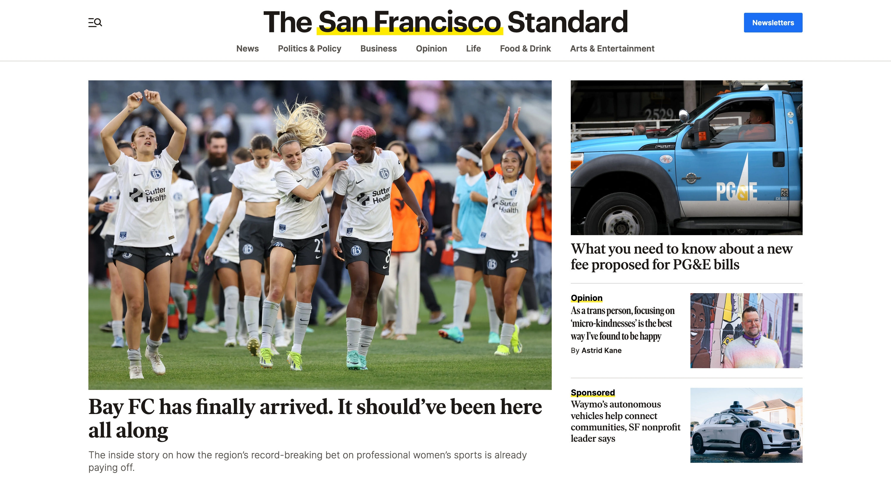 A screenshot of the homepage of The San Francisco Standard on March 30, 2024.