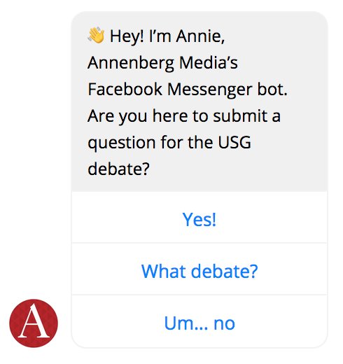 USC students could submit questions to USG senators using a Facebook Messenger chatbot.